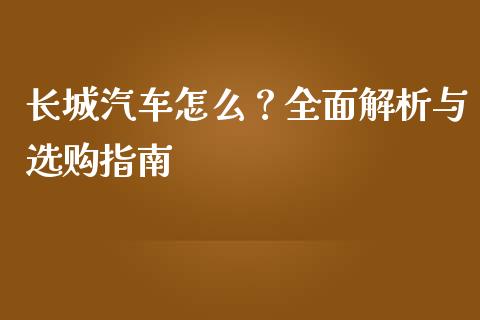 长城汽车怎么？全面解析与选购指南_https://www.lansai.wang_股票知识_第1张