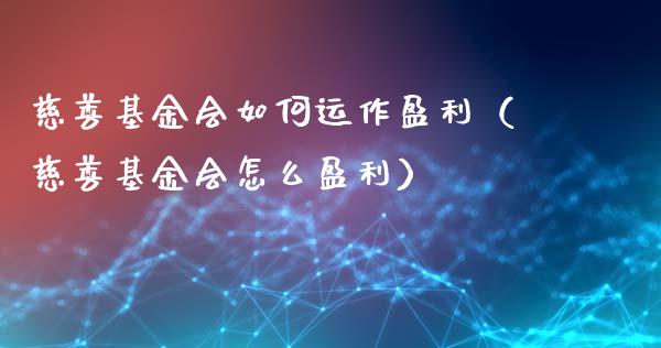 慈善基金会如何运作盈利（慈善基金会怎么盈利）_https://www.lansai.wang_基金理财_第1张