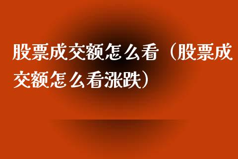 股票成交额怎么看（股票成交额怎么看涨跌）_https://www.lansai.wang_股票知识_第1张