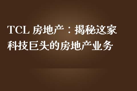 TCL 房地产：揭秘这家科技巨头的房地产业务_https://www.lansai.wang_基金理财_第1张