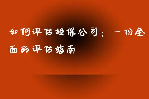 如何评估担保公司：一份全面的评估指南_https://www.lansai.wang_理财百科_第1张
