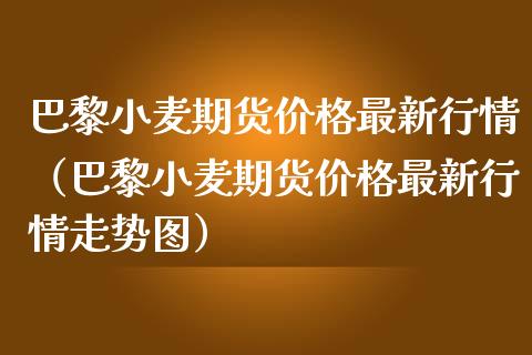 巴黎小麦期货价格最新行情（巴黎小麦期货价格最新行情走势图）_https://www.lansai.wang_恒生指数_第1张