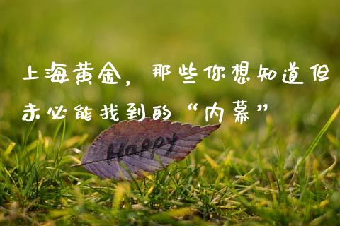 上海黄金，那些你想知道但未必能找到的“内幕”_https://www.lansai.wang_期货学院_第1张