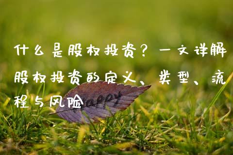 什么是股权投资？一文详解股权投资的定义、类型、流程与风险_https://www.lansai.wang_期货直播_第1张