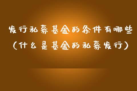 发行私募基金的条件有哪些（什么是基金的私募发行）_https://www.lansai.wang_基金理财_第1张