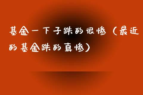 基金一下子跌的很惨（最近的基金跌的真惨）_https://www.lansai.wang_基金理财_第1张