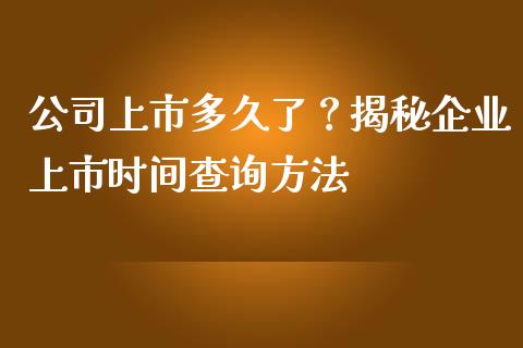 公司上市多久了？揭秘企业上市时间查询方法_https://www.lansai.wang_股指期货_第1张