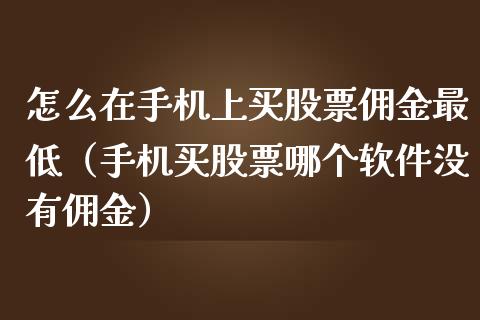 怎么在手机上买股票佣金最低（手机买股票哪个软件没有佣金）_https://www.lansai.wang_股票知识_第1张