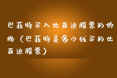 巴菲特买入比亚迪股票的价格（巴菲特是多少钱买的比亚迪股票）_https://www.lansai.wang_股票问答_第1张