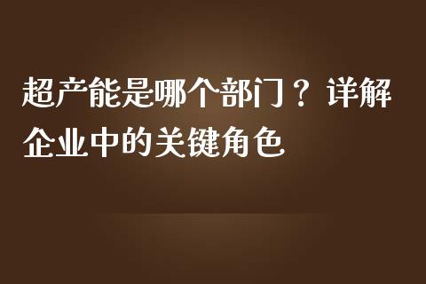超产能是哪个部门？ 详解企业中的关键角色_https://www.lansai.wang_期货学院_第1张