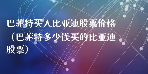 巴菲特买入比亚迪股票价格（巴菲特多少钱买的比亚迪股票）_https://www.lansai.wang_股票知识_第1张