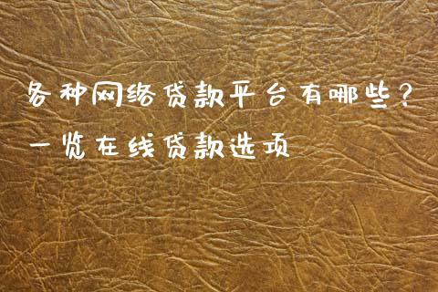 各种网络贷款平台有哪些？一览在线贷款选项_https://www.lansai.wang_股指期货_第1张