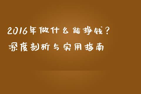 2016年做什么能挣钱？深度剖析与实用指南_https://www.lansai.wang_期货学院_第1张