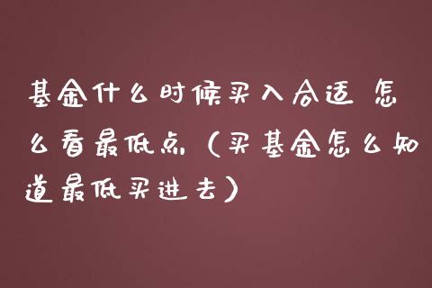 基金什么时候买入合适 怎么看最低点（买基金怎么知道最低买进去）_https://www.lansai.wang_基金理财_第1张
