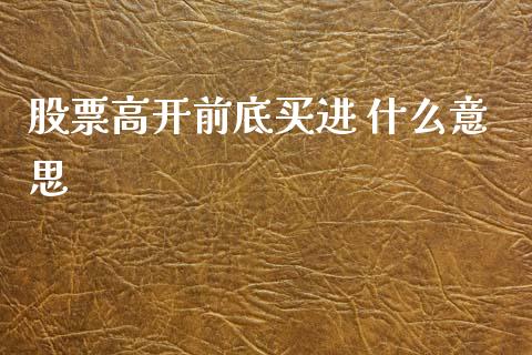 股票高开前底买进 什么意思_https://www.lansai.wang_期货行情_第1张