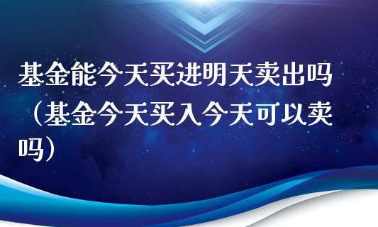 基金能今天买进明天卖出吗（基金今天买入今天可以卖吗）_https://www.lansai.wang_基金理财_第1张