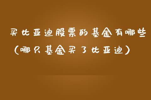 买比亚迪股票的基金有哪些（哪只基金买了比亚迪）_https://www.lansai.wang_股票知识_第1张