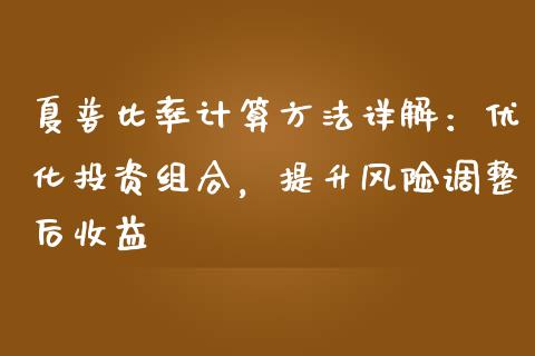 夏普比率计算方法详解：优化投资组合，提升风险调整后收益_https://www.lansai.wang_理财百科_第1张