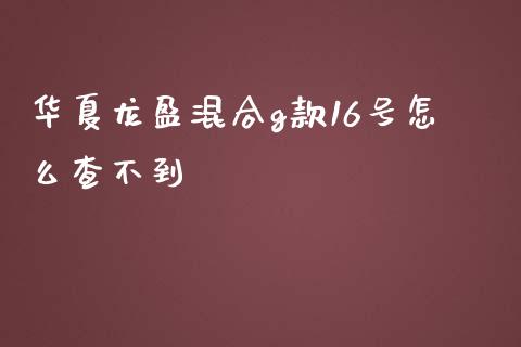 华夏龙盈混合g款16号怎么查不到_https://www.lansai.wang_期货资讯_第1张