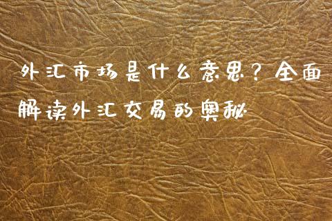 外汇市场是什么意思？全面解读外汇交易的奥秘_https://www.lansai.wang_基金理财_第1张