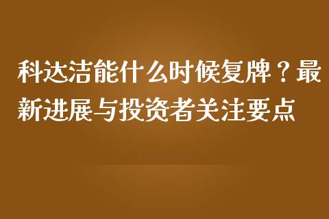 科达洁能什么时候复牌？最新进展与投资者关注要点_https://www.lansai.wang_股票问答_第1张
