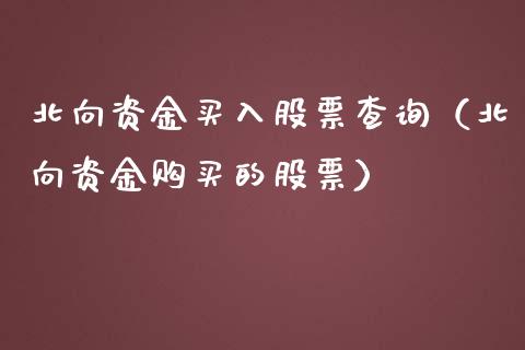 北向资金买入股票查询（北向资金购买的股票）_https://www.lansai.wang_股票知识_第1张