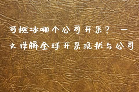 可燃冰哪个公司开采？ 一文详解全球开采现状与公司_https://www.lansai.wang_基金理财_第1张
