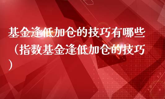 基金逢低加仓的技巧有哪些（指数基金逢低加仓的技巧）_https://www.lansai.wang_基金理财_第1张