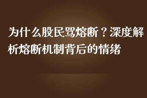 为什么股民骂熔断？深度解析熔断机制背后的情绪_https://www.lansai.wang_期货学院_第1张