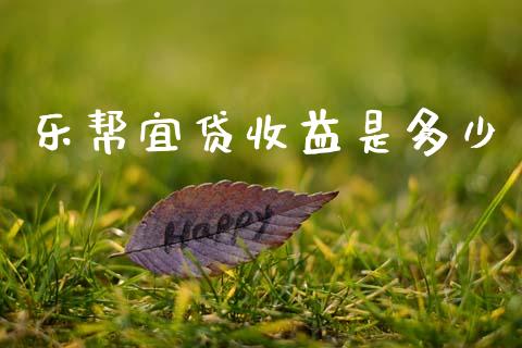 乐帮宜贷收益是多少_https://www.lansai.wang_期货资讯_第1张