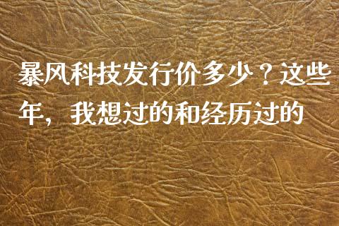 暴风科技发行价多少？这些年，我想过的和经历过的_https://www.lansai.wang_基金理财_第1张