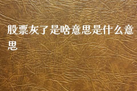股票灰了是啥意思是什么意思_https://www.lansai.wang_期货行情_第1张