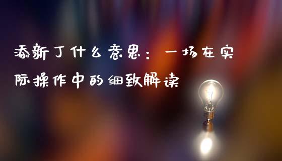 添新丁什么意思：一场在实际操作中的细致解读_https://www.lansai.wang_期货行情_第1张