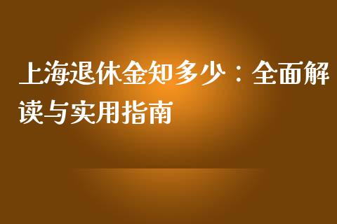 上海退休金知多少：全面解读与实用指南_https://www.lansai.wang_期货直播_第1张