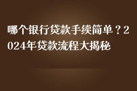 哪个银行贷款手续简单？2024年贷款流程大揭秘_https://www.lansai.wang_基金理财_第1张