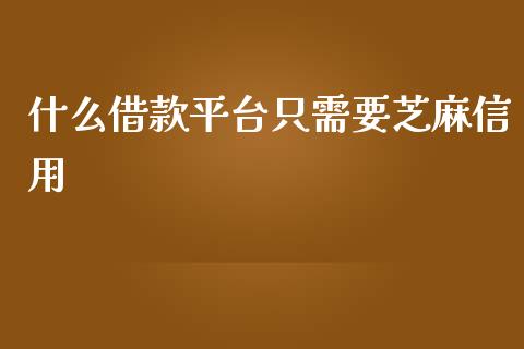 什么借款平台只需要芝麻信用_https://www.lansai.wang_股指期货_第1张