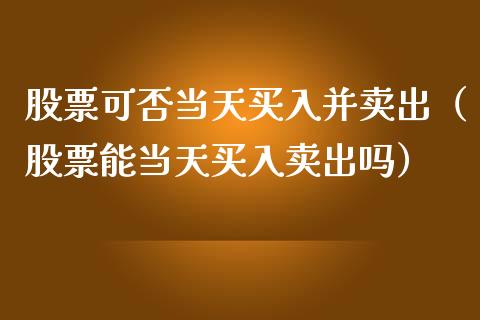 股票可否当天买入并卖出（股票能当天买入卖出吗）_https://www.lansai.wang_股票知识_第1张