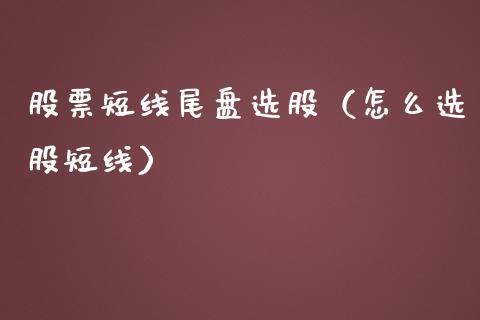 股票短线尾盘选股（怎么选股短线）_https://www.lansai.wang_股票知识_第1张