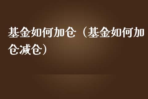 基金如何加仓（基金如何加仓减仓）_https://www.lansai.wang_基金理财_第1张