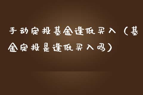 手动定投基金逢低买入（基金定投是逢低买入吗）_https://www.lansai.wang_基金理财_第1张