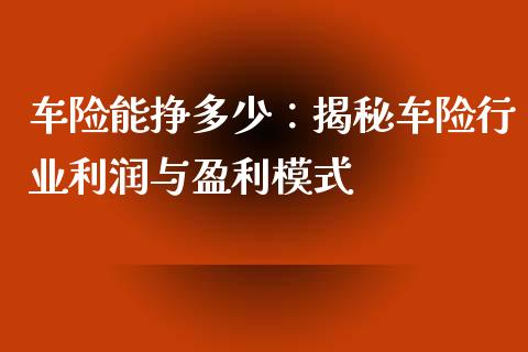 车险能挣多少：揭秘车险行业利润与盈利模式_https://www.lansai.wang_期货学院_第1张