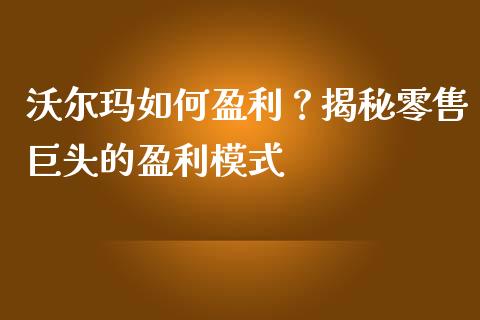 沃尔玛如何盈利？揭秘零售巨头的盈利模式_https://www.lansai.wang_期货行情_第1张
