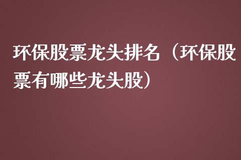 环保股票龙头排名（环保股票有哪些龙头股）_https://www.lansai.wang_股票问答_第1张