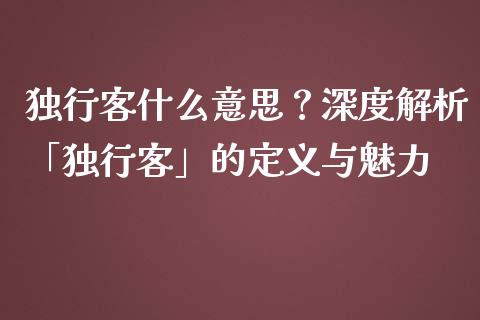 独行客什么意思？深度解析「独行客」的定义与魅力_https://www.lansai.wang_期货品种_第1张