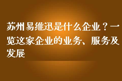 苏州易维迅是什么企业？一览这家企业的业务、服务及发展_https://www.lansai.wang_恒生指数_第1张