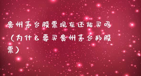 贵州茅台股票现在还能买吗（为什么要买贵州茅台的股票）_https://www.lansai.wang_股票问答_第1张